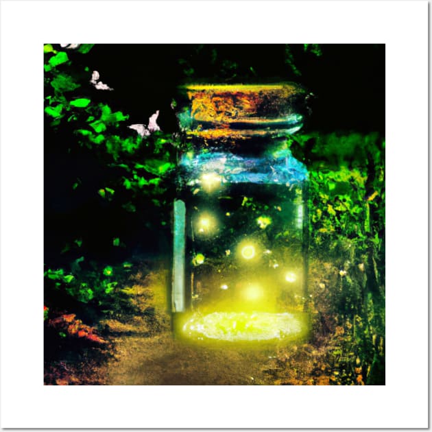 Fireflies in a Glass Jar Wall Art by Designlee